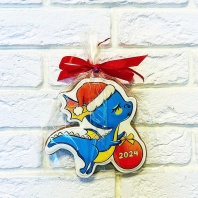 Пряник Новогодний, Дракоша с шариком,12х12см - купить в магазине КондитерХауз Пряник Новогодний, Дракоша с шариком,12х12см