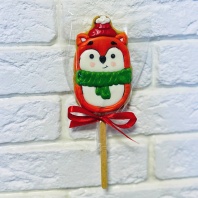 Пряник Новогодний Лисичка на палочке, 9х6см - купить в магазине КондитерХауз Пряник Новогодний Лисичка на палочке, 9х6см