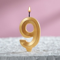 Свечи для торта Грань Цифра 9, золотой металлик, 1шт