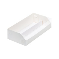 Коробка для макаронс Белая с пластиковой крышкой, 210х110х55мм - купить в магазине КондитерХауз Коробка для макаронс Белая с пластиковой крышкой, 210х110х55мм