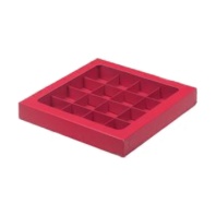 Коробка для конфет с вклеенным окном, 16 ячеек Красная матовая