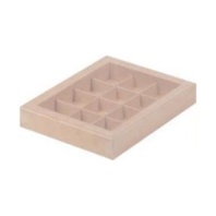 Коробка для конфет с вклеенным окном, 12 ячеек Крафт - купить в магазине КондитерХауз Коробка для конфет с вклеенным окном, 12 ячеек Крафт