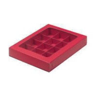 Коробка для конфет с вклеенным окном, 12 ячеек Красная матовая - купить в магазине КондитерХауз Коробка для конфет с вклеенным окном, 12 ячеек Красная матовая