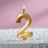 Свечи для торта Грань Цифра 2, золотой металлик, 1шт