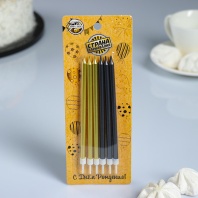 Свечи для торта Радость, черные с золотом, 6шт