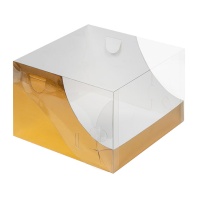 Коробка под торт с прозрачной крышкой 205х205х140мм, Золотая