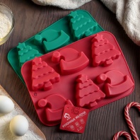 Силиконовая форма для выпечки Новый год. Ёлка и Дед мороз, 25×17 см