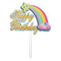 Топпер С днём рождения, радуга, цвет голубой - купить в магазине КондитерХауз Топпер С днём рождения, радуга, цвет голубой
