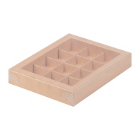 Коробка для конфет с пластиковой крышкой 12 ячеек Крафт