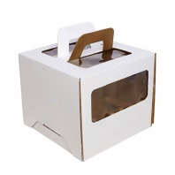 Коробка для тортов с ручками 300х300х190мм, Белая