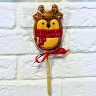 Пряник Новогодний Олень на палочке, 9х6см - купить в магазине КондитерХауз Пряник Новогодний Олень на палочке, 9х6см