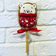 Пряник Новогодний Мишка на палочке, 8х6см - купить в магазине КондитерХауз Пряник Новогодний Мишка на палочке, 8х6см