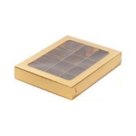 Коробка для конфет с вклеенным окном, 12 ячеек Золотая - купить в магазине КондитерХауз Коробка для конфет с вклеенным окном, 12 ячеек Золотая